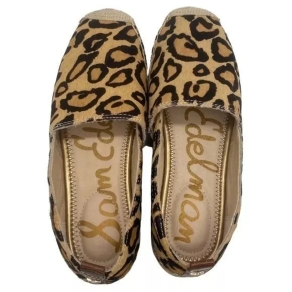Sam Edelman Khloe Animal Print Fur Hide Flat Jute Sole Espadrille Shoes Size 8.5